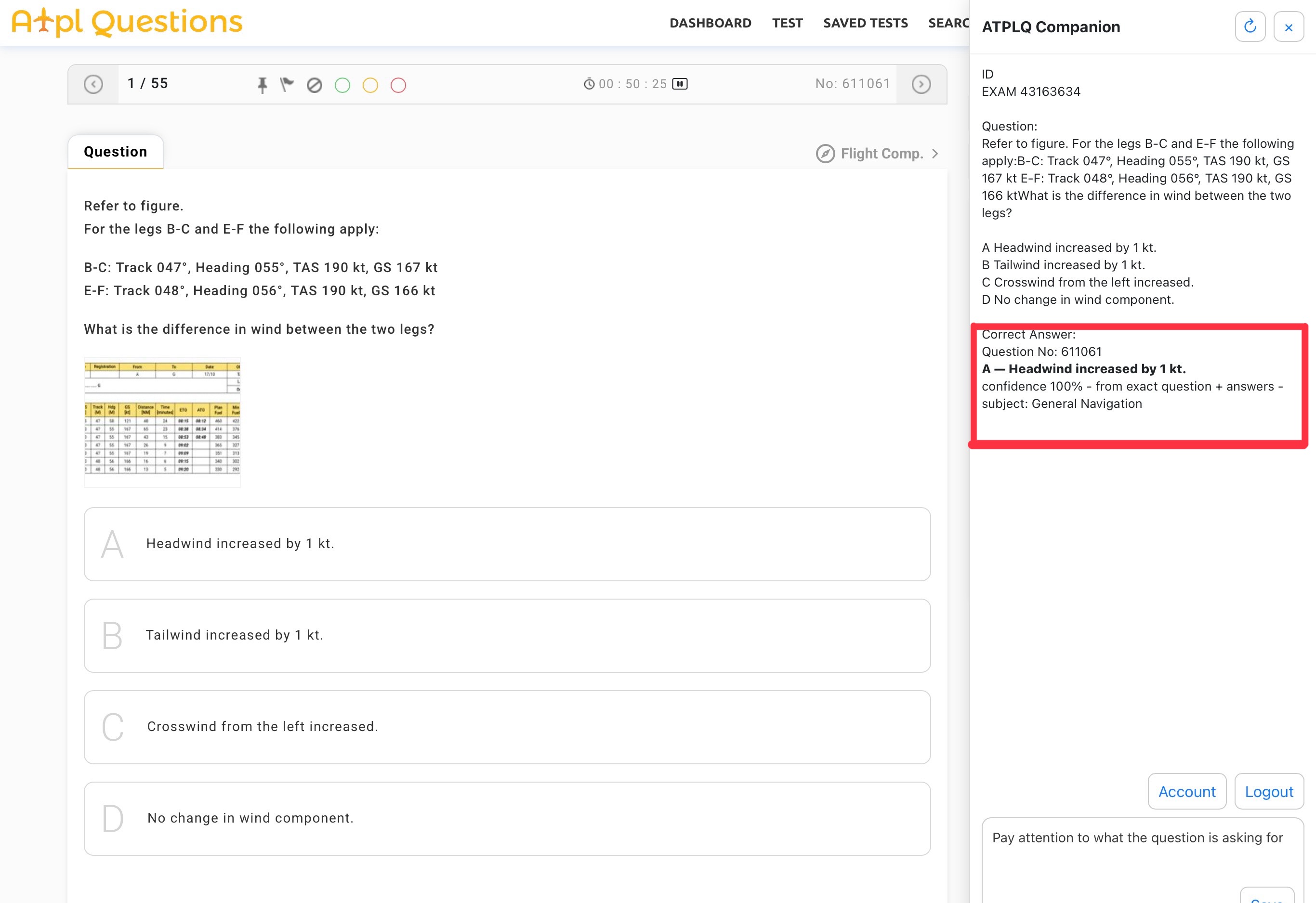 Sidebar showing answer